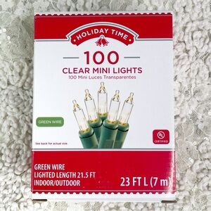 Holiday Time 100 Clear Mini Lights String Light 23 Foot Indoor Outdoor Green